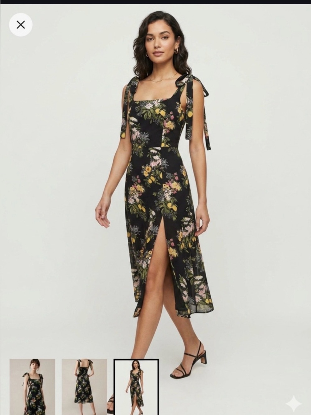 RIHOAS Black Floral Tie-Shoulder Midi Dress